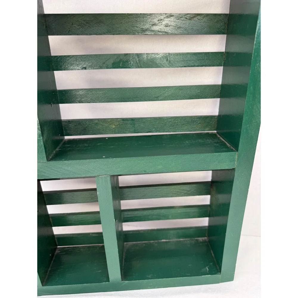 Vtg Green Granny Cottage Wooden House Shadow Box Wall Shelf Display Cubby 22.5in